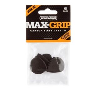 jim dunlop 471p3c carbon fiber guitar picks, max grip jazz iii | 1.38mm black (6 pcs/ pack)