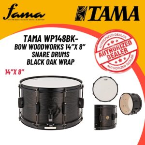 tama wp148bk bow woodworks series 14″x8″ snare drums, black oak wrap