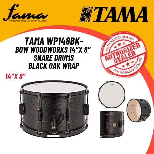 tama wp148bk bow woodworks series 14″x8″ snare drums, black oak wrap tama wp148bk bow woodworks series 14″x8″ snare drums, black oak wrap