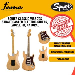 squier classic vibe 70s stratocaster electric guitar, laurel fb, natural